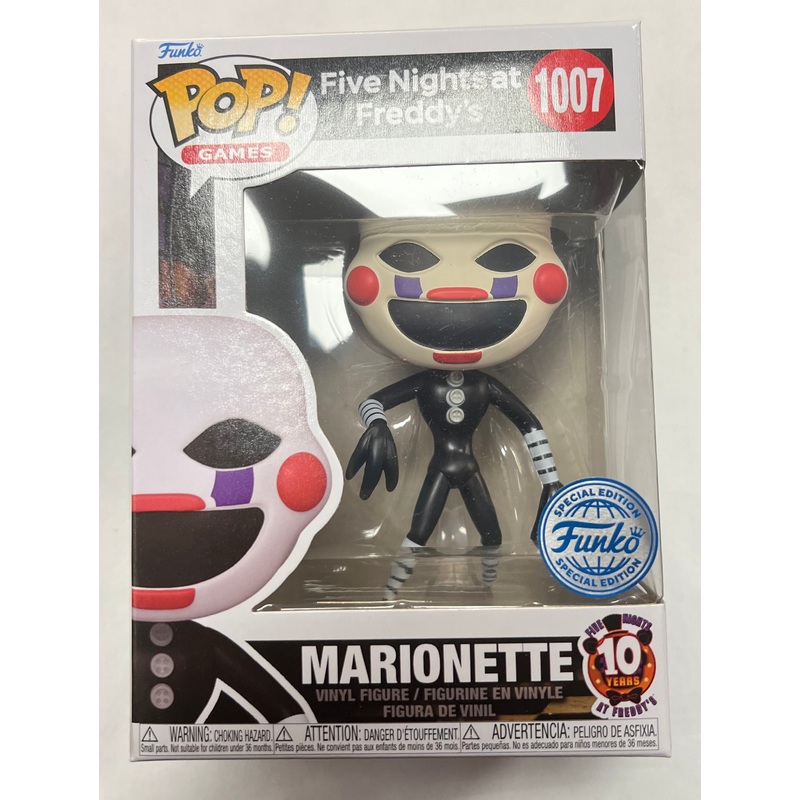 Funko Pop! 10 Year Anniversary FNAF Five Nights at Freddys Marionette 1007 Funko Special Edition + Free Protector