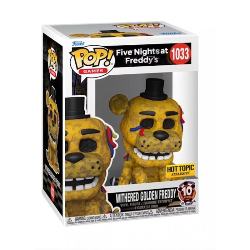 Funko Pop! FNAF : Five Nights at Freddys 10th Anniversary Withered Golden Freddy 1033  Hot Topic Exclusive + Free Protector