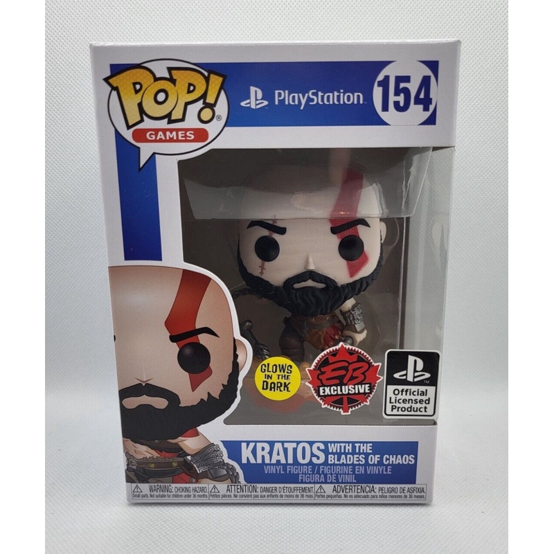 Funko Pop! PlayStation - Kratos with the Blades of Chaos 154 Glows in the Dark EB Exclusive + Free Protector