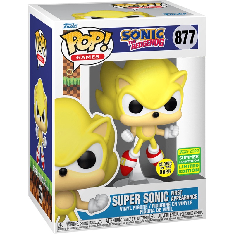 Funko Pop! Sonic The Hedgehog: Super Sonic 877 Glows in the Dark Funko 2022 Summer Convention Exclusive + Pop Protector