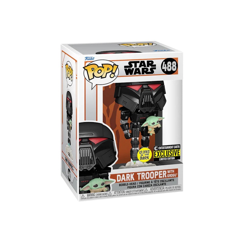 Funko Pop! Star Wars Dark Trooper with Grogu 488 Glows in the Dark EE Exclusive + Free Protector