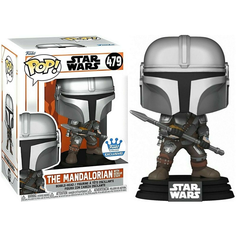 Funko Pop! Star Wars : The Mandalorian with Beskar Staff 479 Funko Shop Exclusive + Pop Protector