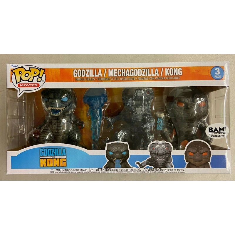 Funko Pop Movies : Godzilla vs Kong : BAM Exclusive 3 Pack w/ Mechagodzilla (some box damage / wear)