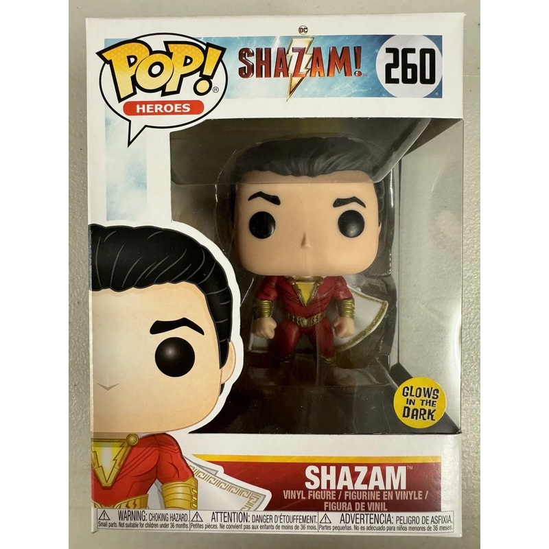 Shazam (GLOW) 260 DC Heroes Funko Pop Vinyl Movies GITD + PoP Protector
