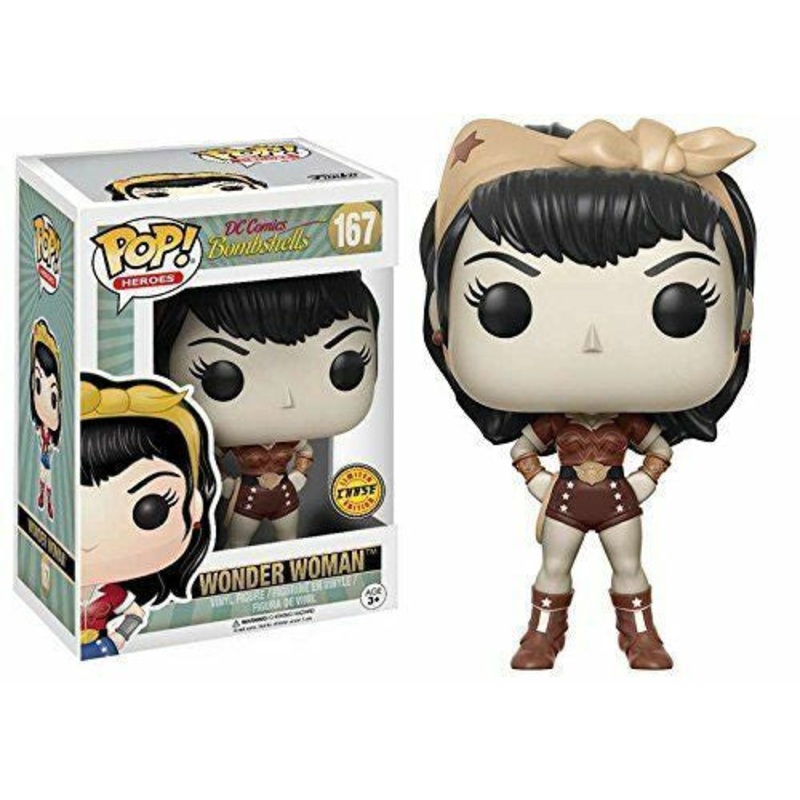 Funko Pop! DC Comics Bombshells : Wonder Woman 167 CHASE (VAULTED) + Pop Protector