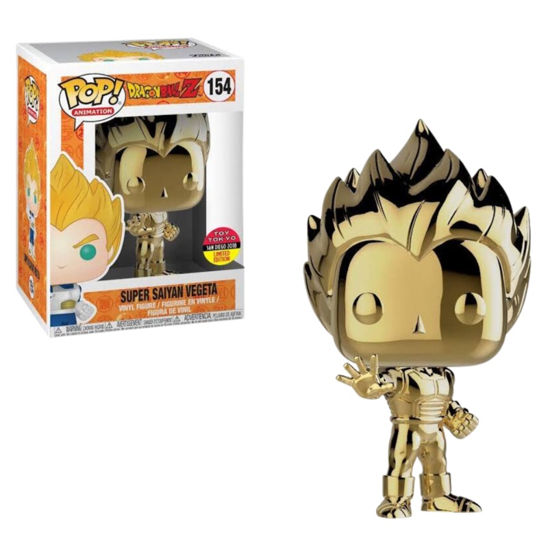 Super Saiyan Vegeta Super Saiyan Vegeta (Gold Chrome) SDCC 2018 Toy Tokyo Exclusive 154 + PoP Protector