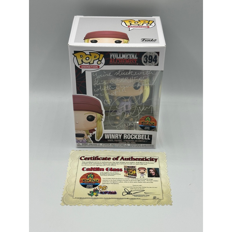 Winry Rockbell Funko Pop Mint #394 FullMetal Alchemist Signed Caitlin Glass Rare + POP PROTECTOR