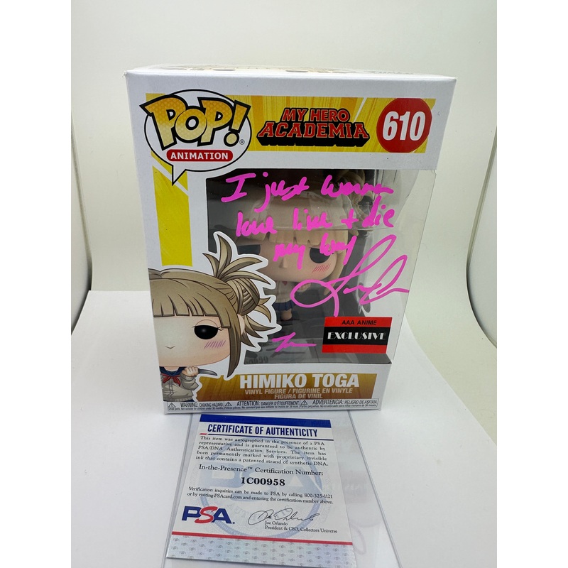 Leah Clark Signed Himiko Toga Funko Pop #610 Exclusive My Hero Academia PSA COA + PoP Protector