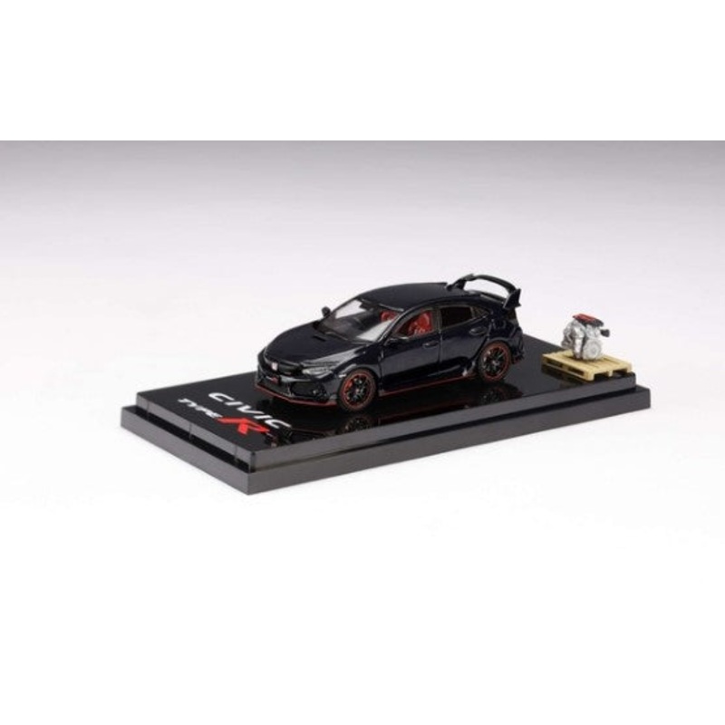 [ Back-order ] Hobby Japan HJ641055ABK 1:64 Honda Civic Type R (FK8) 2017 with Engine Display Model Crystal Black Pearl