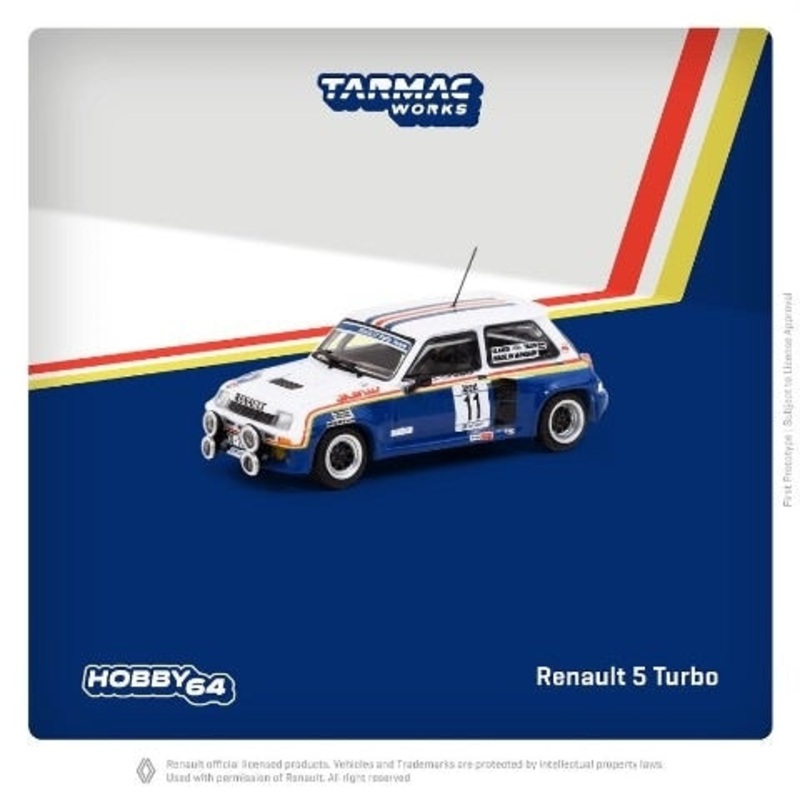 T64-TL060-85RCB11 Tarmac Works 1:64 Renault 5 Turbo Rally Costa Brava 1985 Attila Ferjancz / Janos Tandari