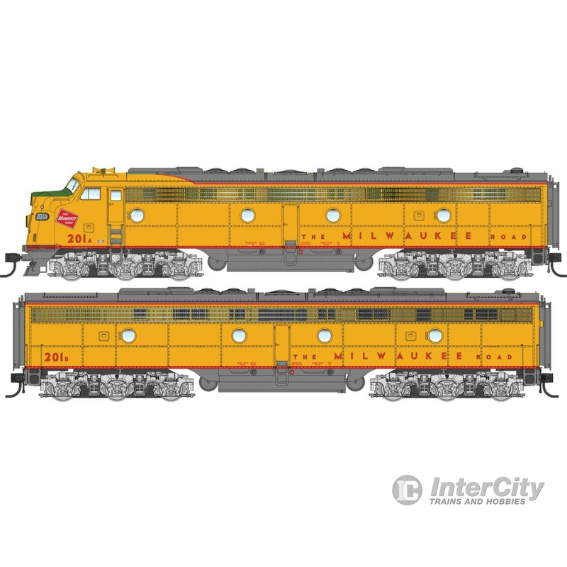 Walthers Proto 49950 EMD E9A - B - Standard DC - City of San Francisco -- Milwaukee Road #201A, 201B (yellow, gray, red)