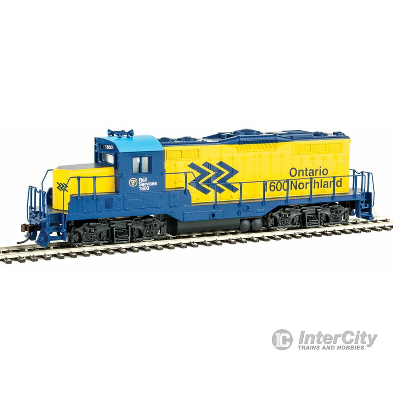 Walthers Trainline 456 EMD GP9M - Standard DC -- Ontario Northland #1600 (yellow, blue; Chevrons Logo)