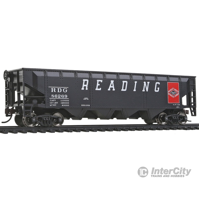 Walthers Trainline 1422 Offset Hopper - Ready to Run -- Reading (black, red; Large Lettering, Anthracite Logo)