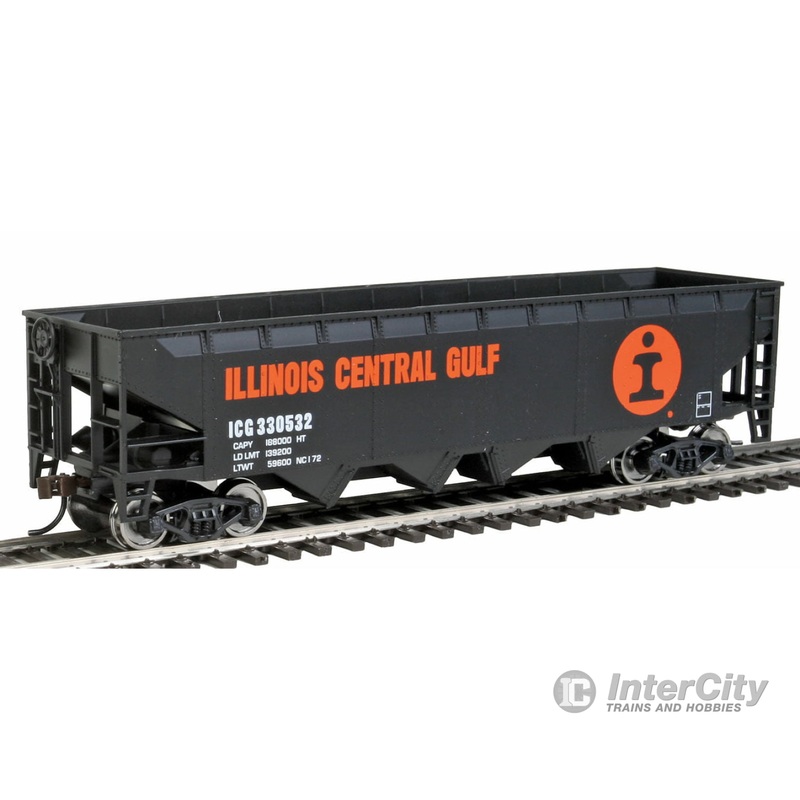 Walthers Trainline 1426 Offset Hopper - Ready to Run -- Illinois Central (orange, black, white; Large Logo)