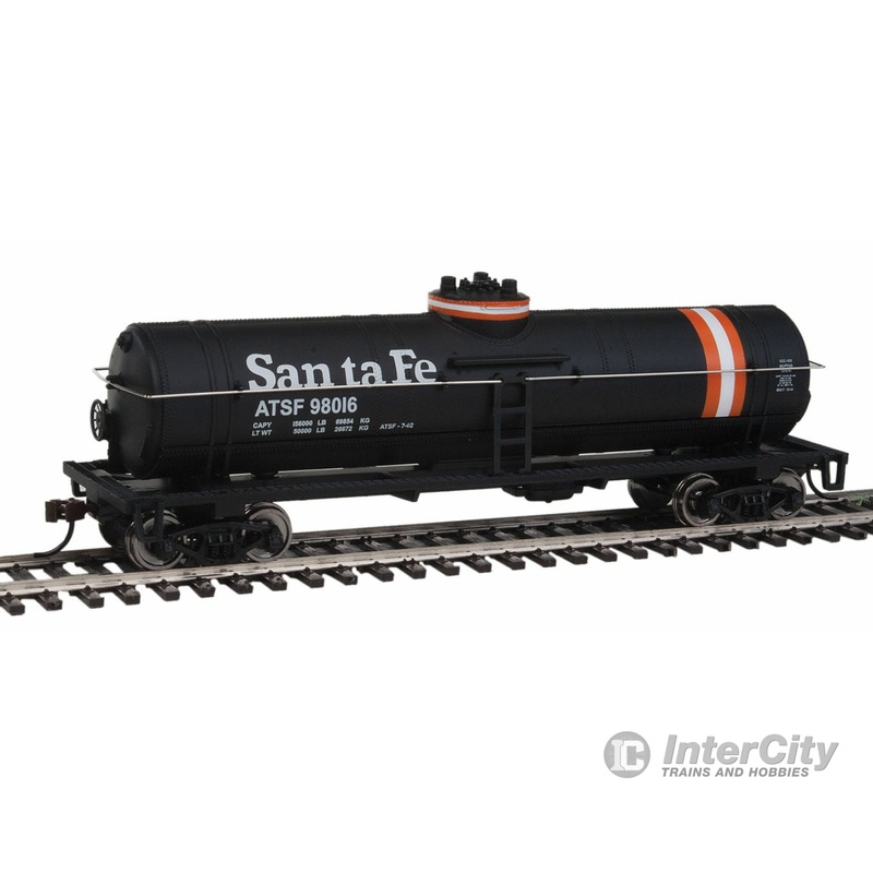 Walthers Trainline 1444 Tank Car - Ready to Run -- Atchison, Topeka & Santa Fe #98016 (black, Orange & White Stripes)