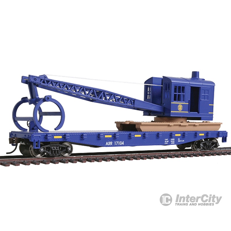 Walthers Trainline 1780 Flatcar with Logging Crane - Ready to Run -- Alaska Railroad (blue)