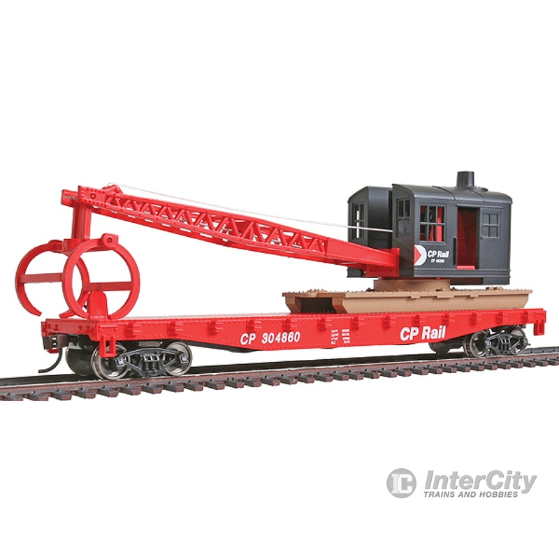 Walthers Trainline HO 1781 Flatcar with Logging Crane - Ready to Run -- Canadian Pacific (red, black; Multimark Logo)