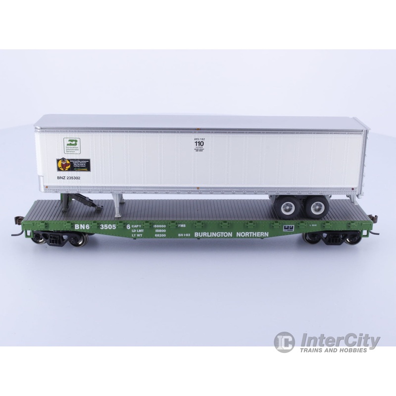 Athearn 97754 HO 50' Flat car with 45' trailer Burlington Northern (BN) 635056