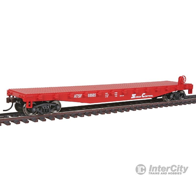 Walthers Trainline 1605 Flatcar - Ready to Run -- Atchison, Topeka & Santa Fe #88985 (red, white)