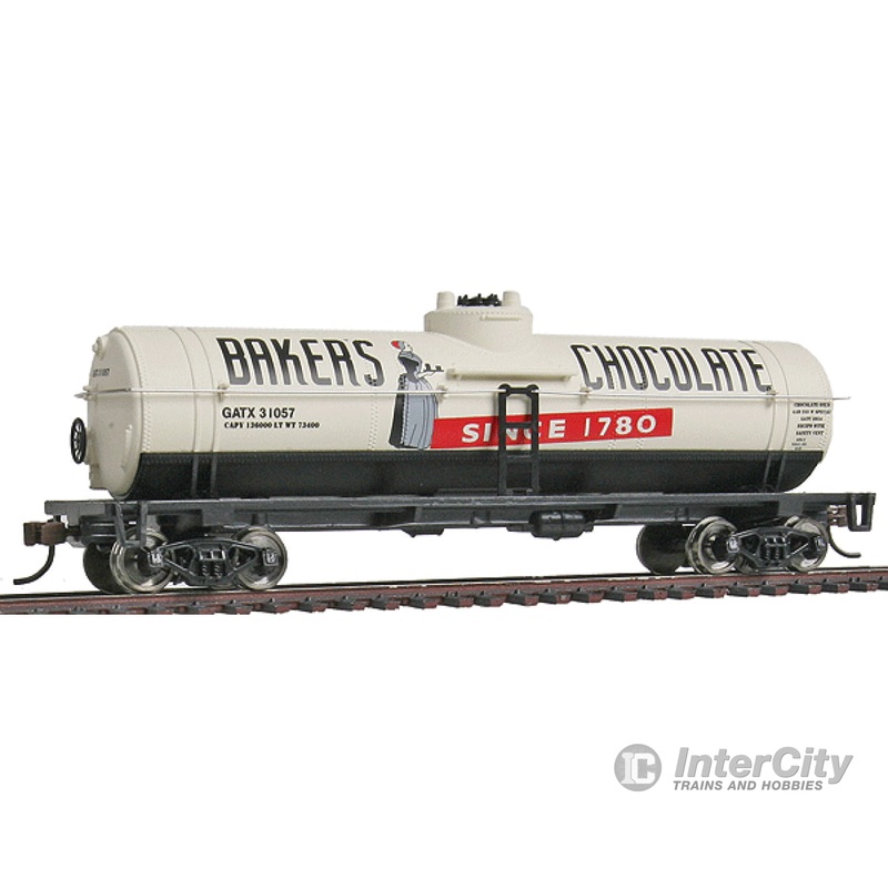 Walthers Trainline 1615 40' Tank Car - Ready to Run -- Baker's Chocolate GATX #31057 (white, black, red)