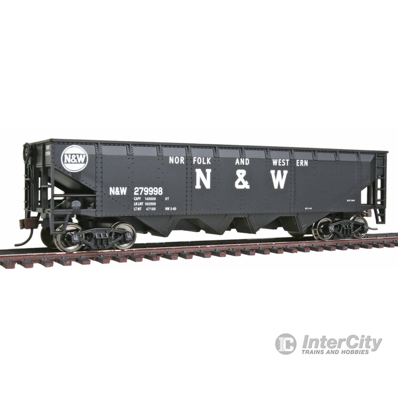 Walthers Trainline 1655 Offset Quad Hopper - Ready To Run -- Norfolk & Western (black; Block N&W, Hamburger Logo)